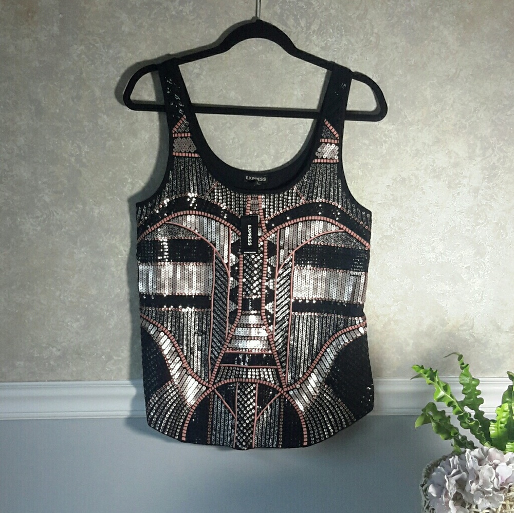 💖 EXPRESS | Y2K Sequin Party Tank Top NWT!